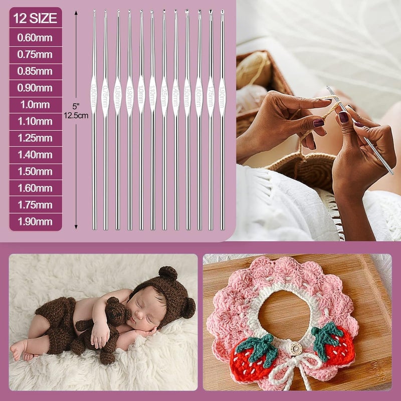 Aeelike Crochet Kit Multi Size Crochet Hooks Set 0.6mm-6mm, Full Crochet Kit for Beginners Adults, Crochet Hooks Set with Case Accessories - Crochet Gift for Mother & Grandmother (Purple Flower) - Image 5
